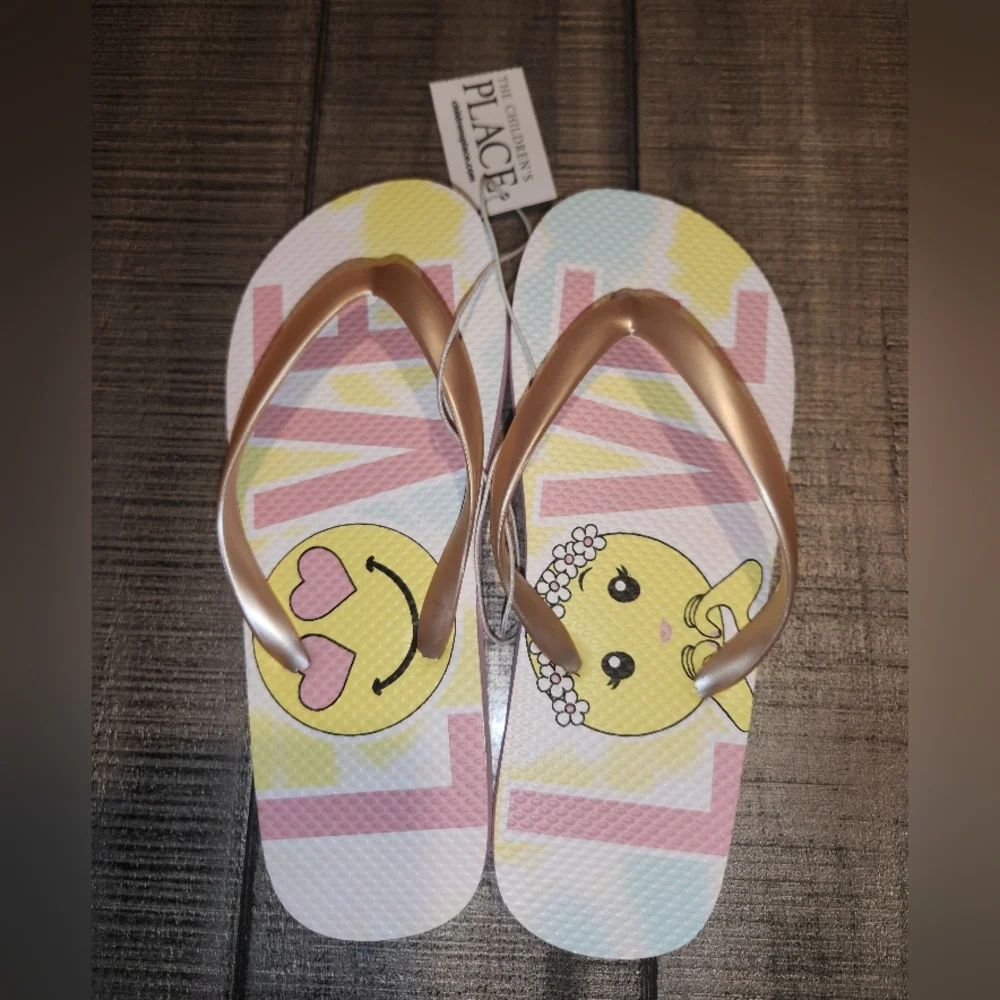 NWT TCP Emoji Flip Flops - Pink and Yellow